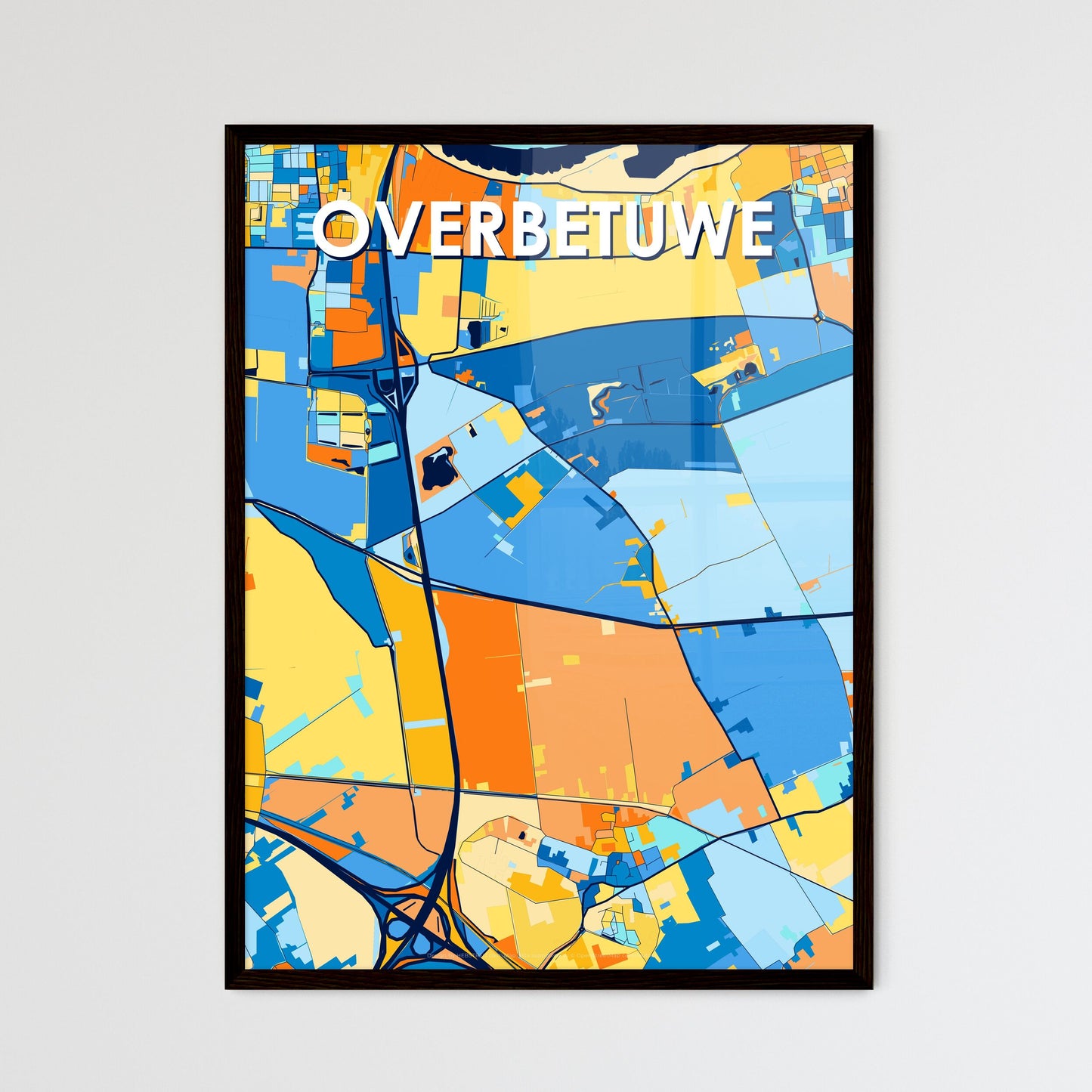 OVERBETUWE NETHERLANDS Vibrant Colorful Art Map Poster Blue Orange