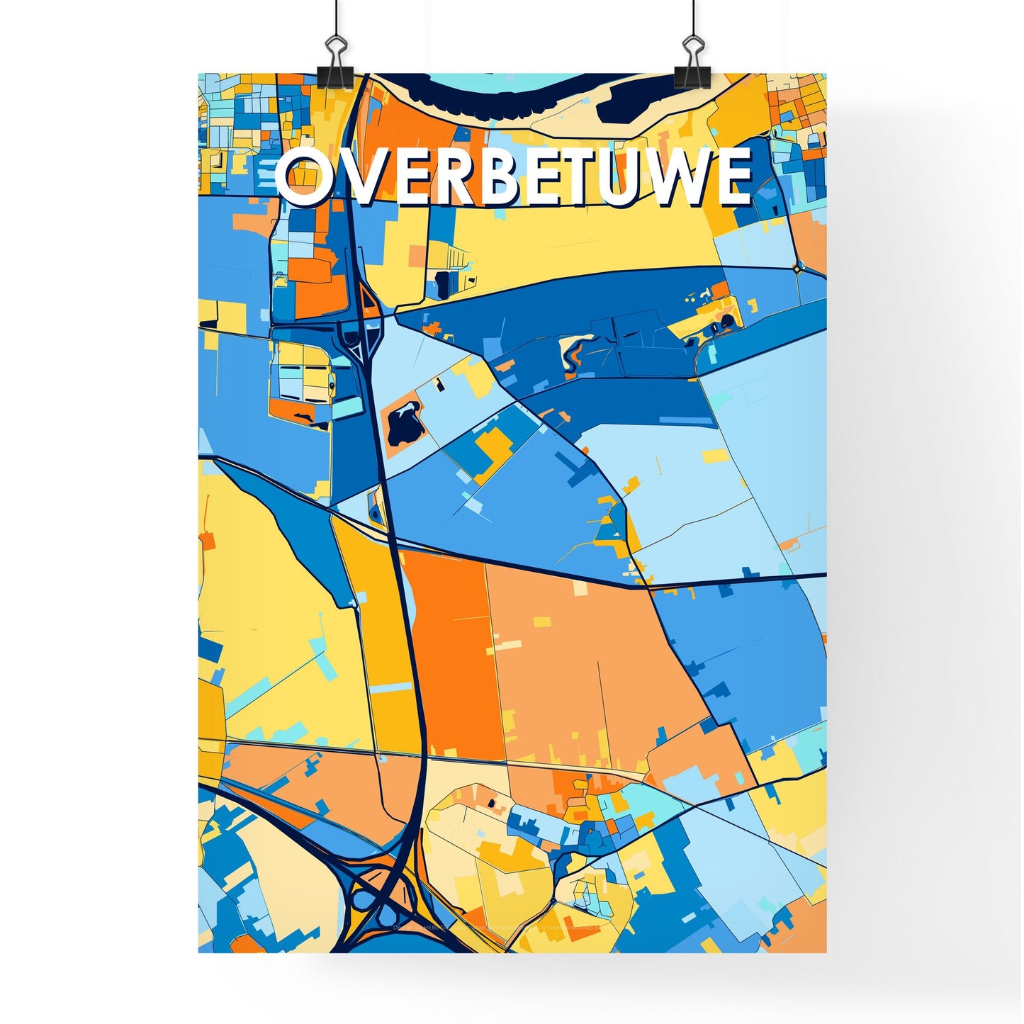 OVERBETUWE NETHERLANDS Vibrant Colorful Art Map Poster Blue Orange