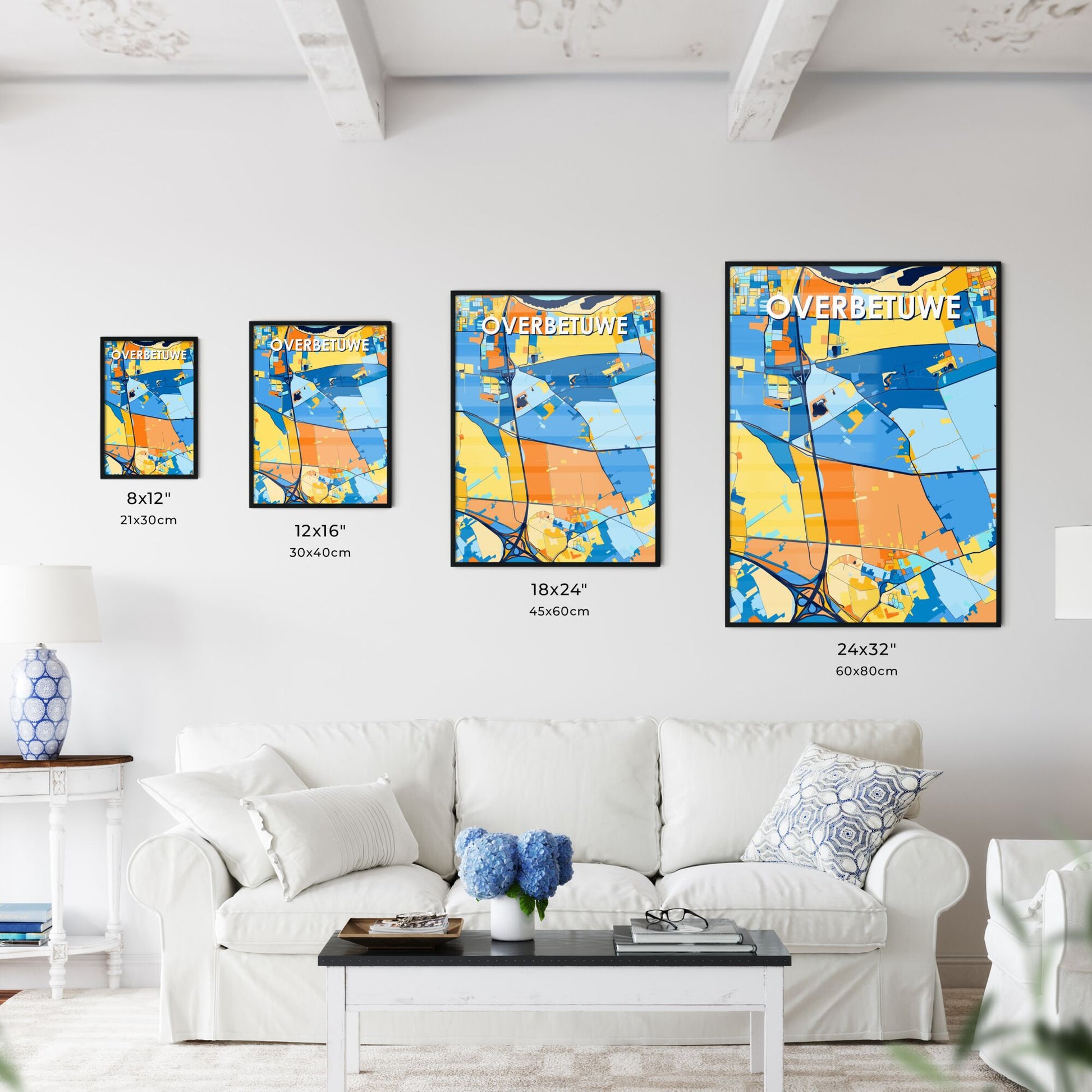 OVERBETUWE NETHERLANDS Vibrant Colorful Art Map Poster Blue Orange