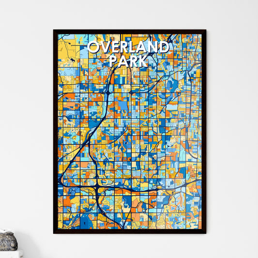 OVERLAND PARK KANSAS Vibrant Colorful Art Map Poster Blue Orange