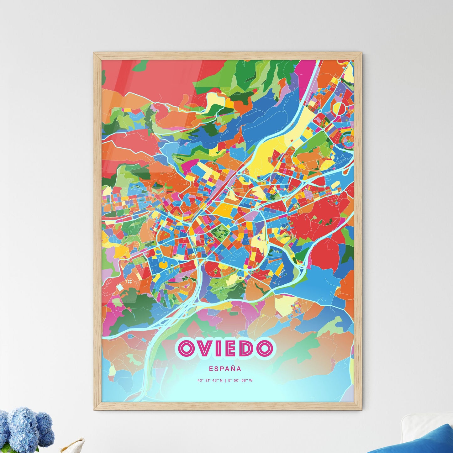 Colorful Oviedo Spain Fine Art Map Crazy Colors