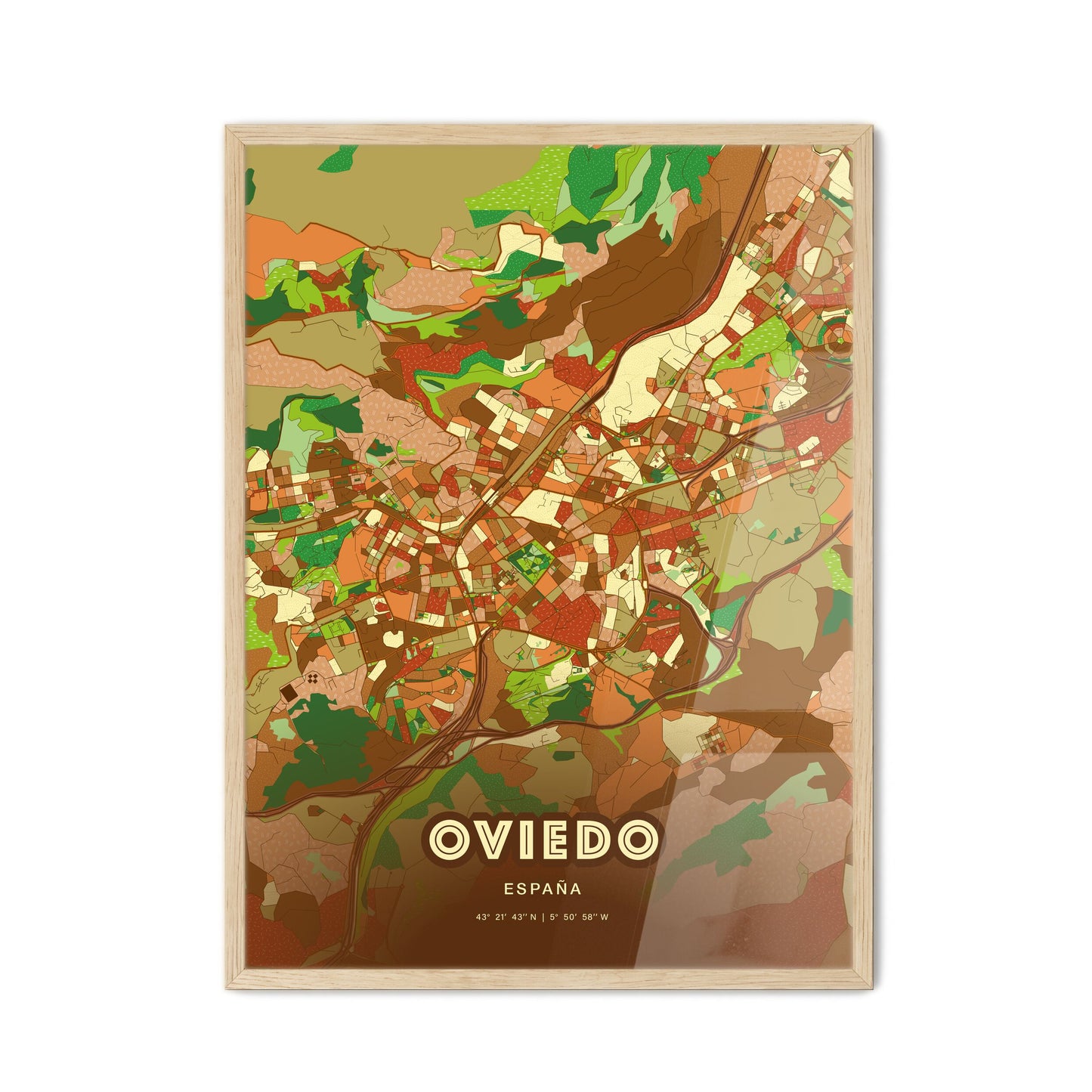 Colorful Oviedo Spain Fine Art Map Farmhouse