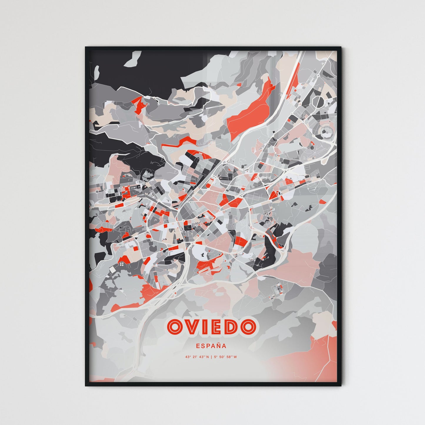 Colorful Oviedo Spain Fine Art Map Modern Expressive