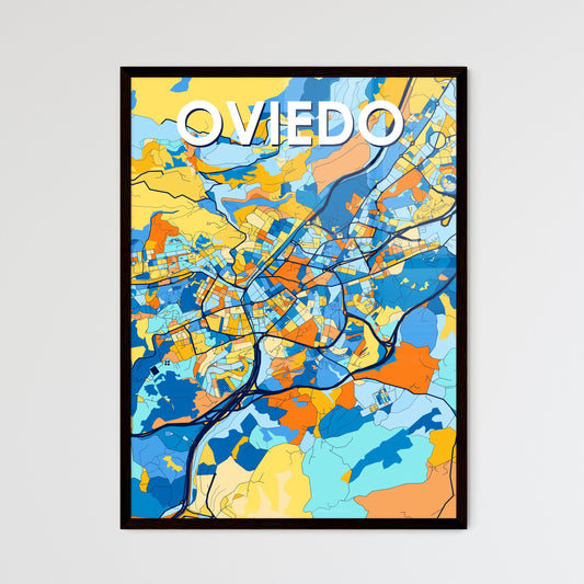 OVIEDO SPAIN Vibrant Colorful Art Map Poster Blue Orange