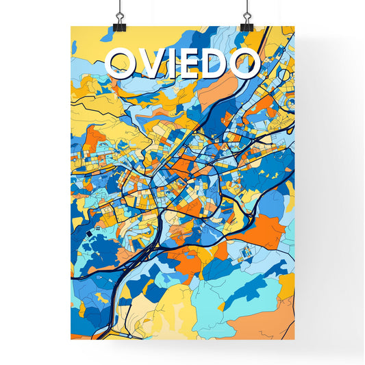 OVIEDO SPAIN Vibrant Colorful Art Map Poster Blue Orange