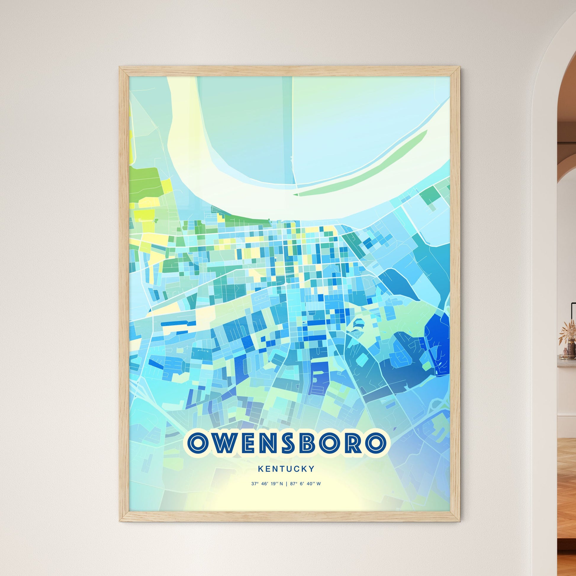 Colorful Owensboro Kentucky Fine Art Map Cool Blue