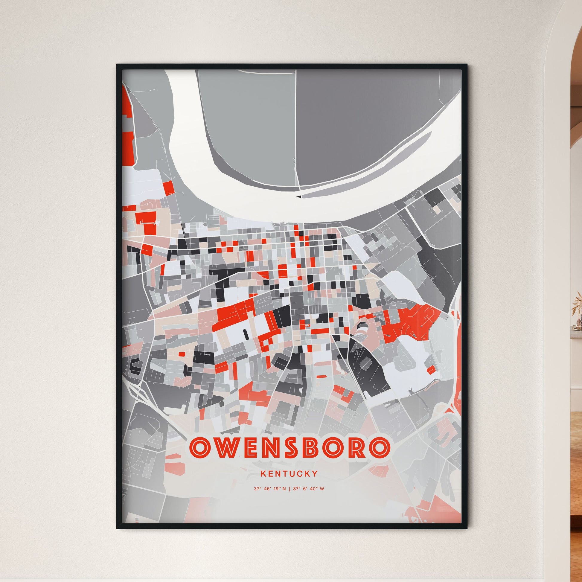 Colorful Owensboro Kentucky Fine Art Map Modern Expressive