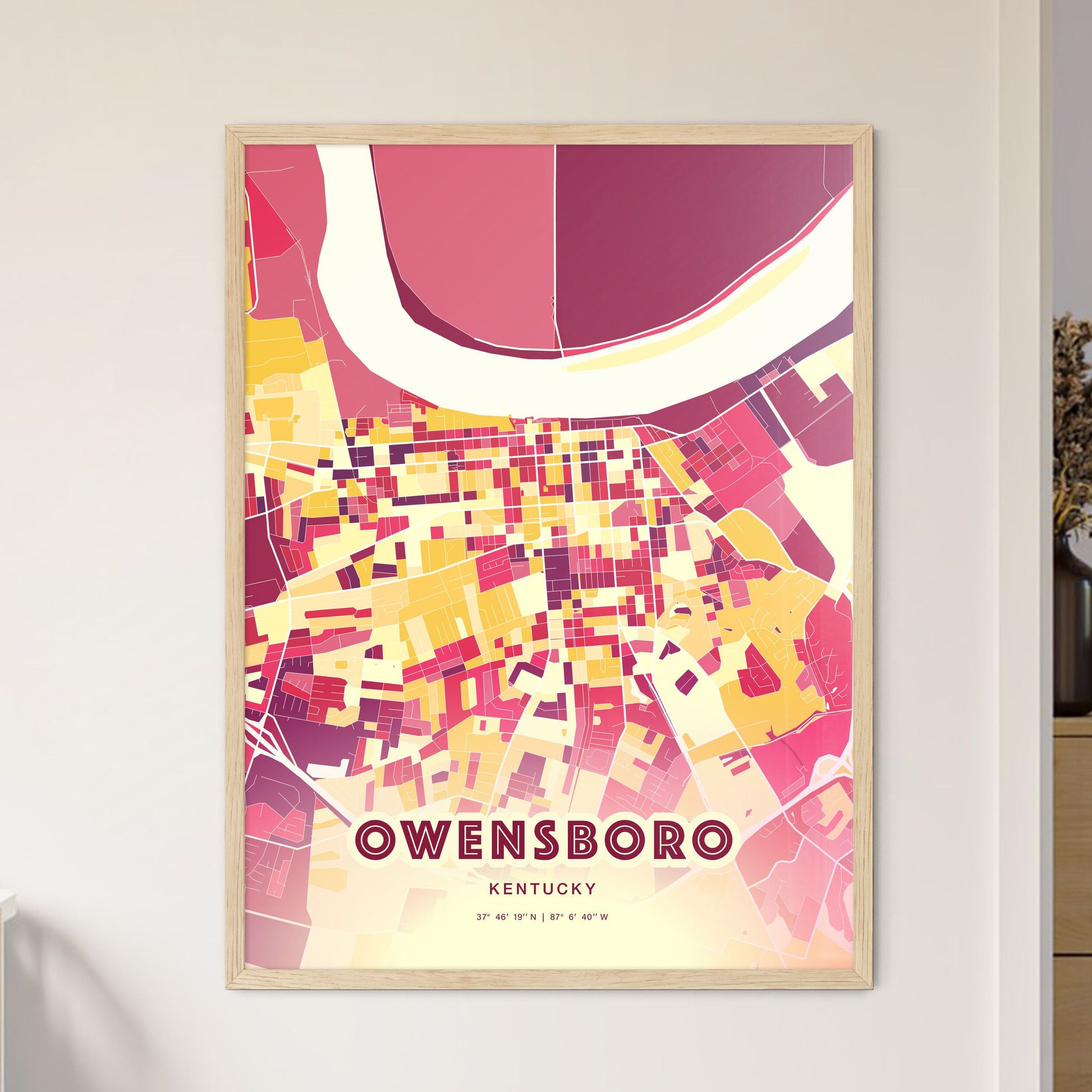 Colorful Owensboro Kentucky Fine Art Map Hot Red