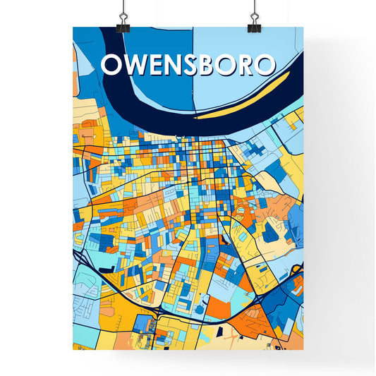 OWENSBORO KENTUCKY Vibrant Colorful Art Map Poster Blue Orange