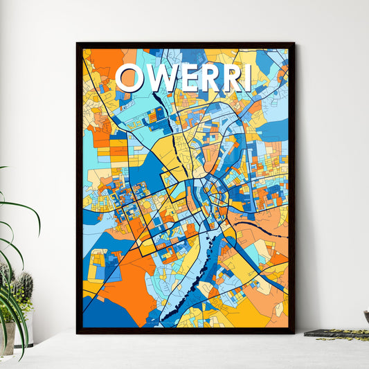 OWERRI NIGERIA Vibrant Colorful Art Map Poster Blue Orange