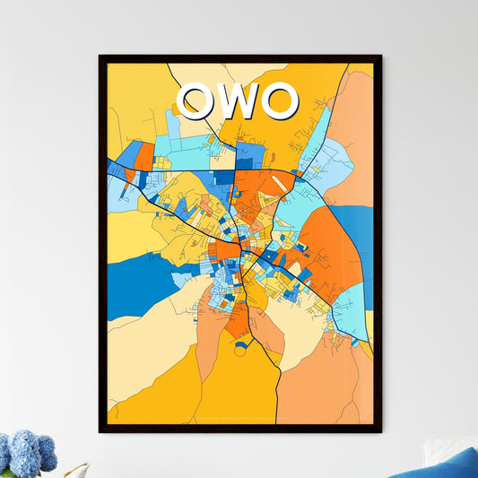 OWO NIGERIA Vibrant Colorful Art Map Poster Blue Orange