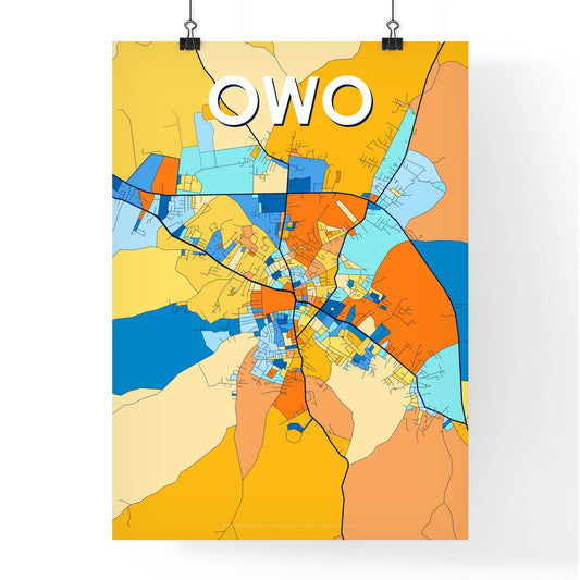 OWO NIGERIA Vibrant Colorful Art Map Poster Blue Orange