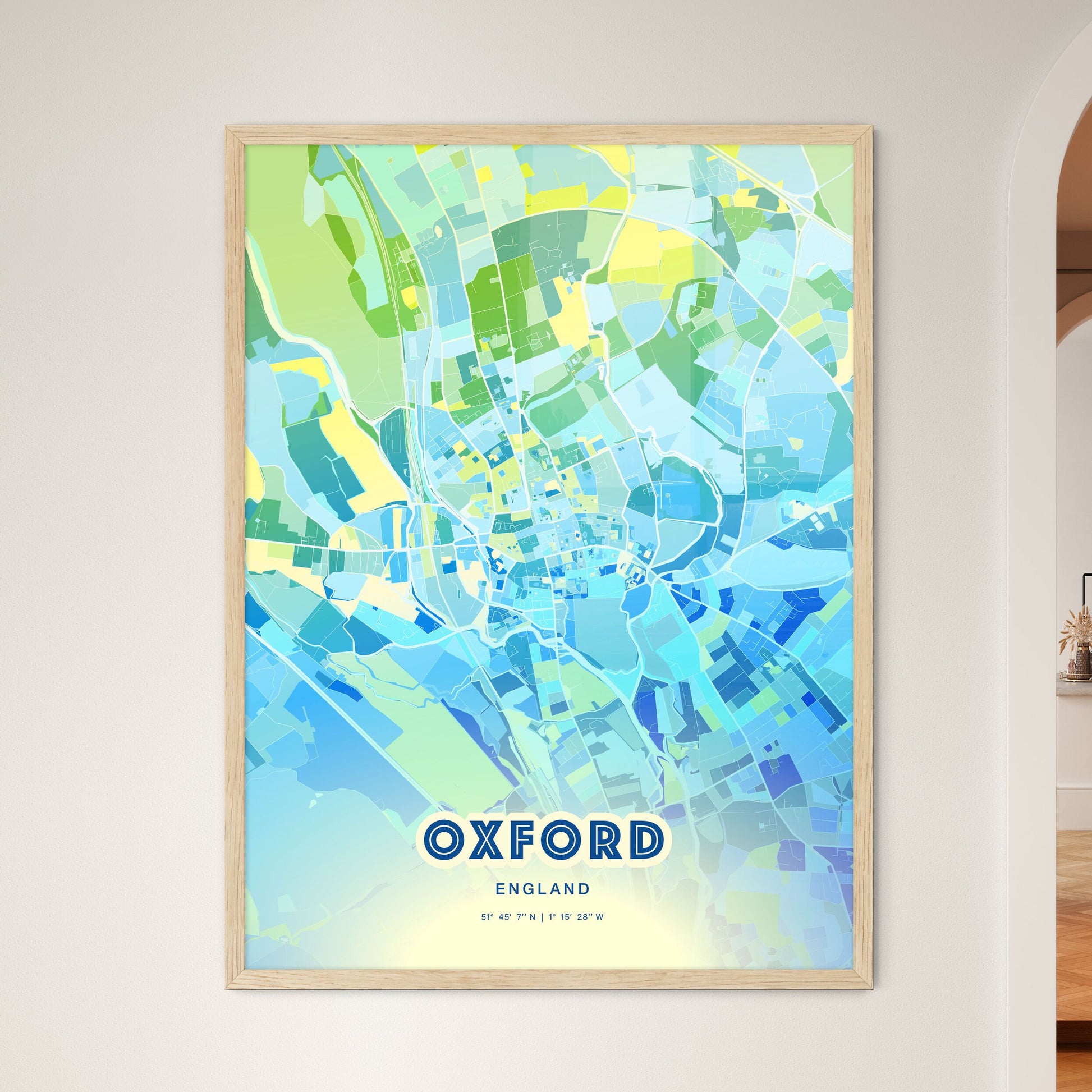 Colorful Oxford England Fine Art Map Cool Blue