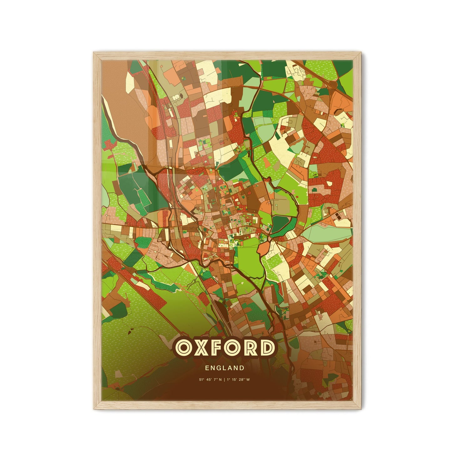 Colorful Oxford England Fine Art Map Farmhouse