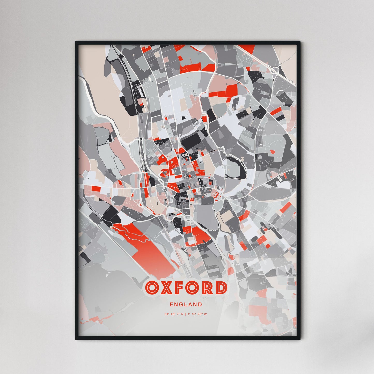 Colorful Oxford England Fine Art Map Modern Expressive