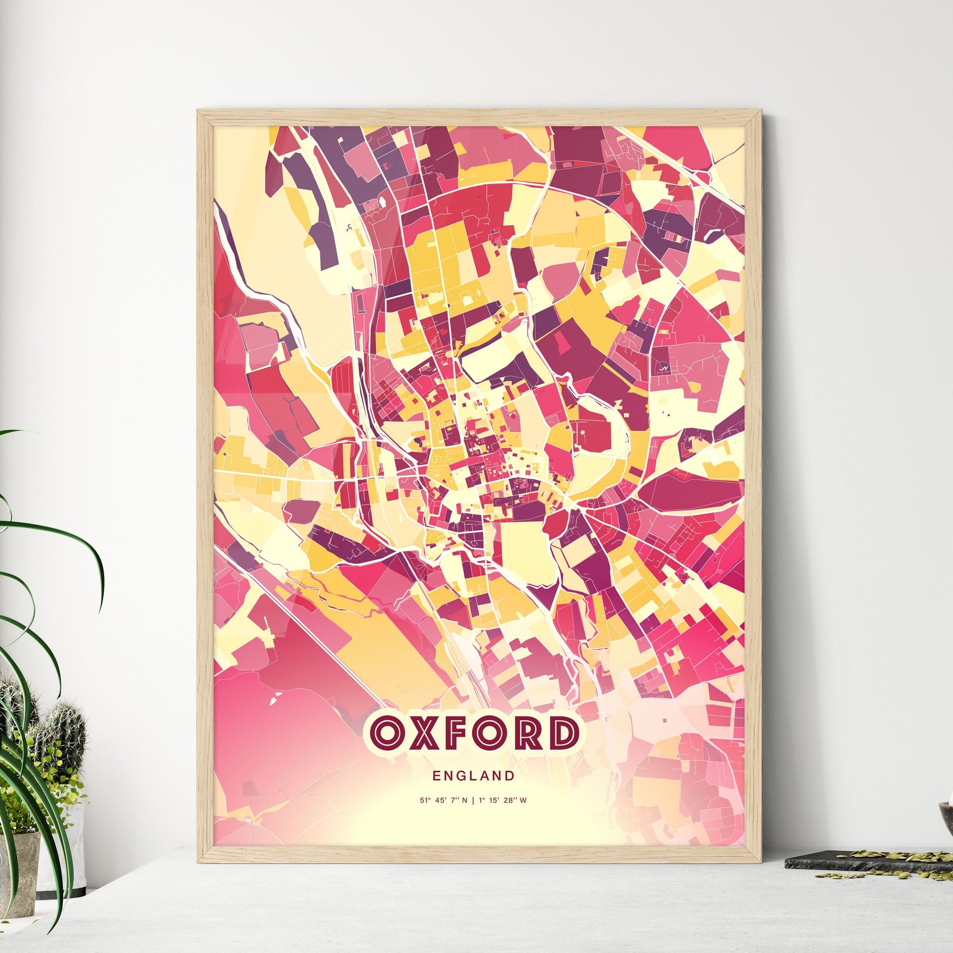 Colorful Oxford England Fine Art Map Hot Red