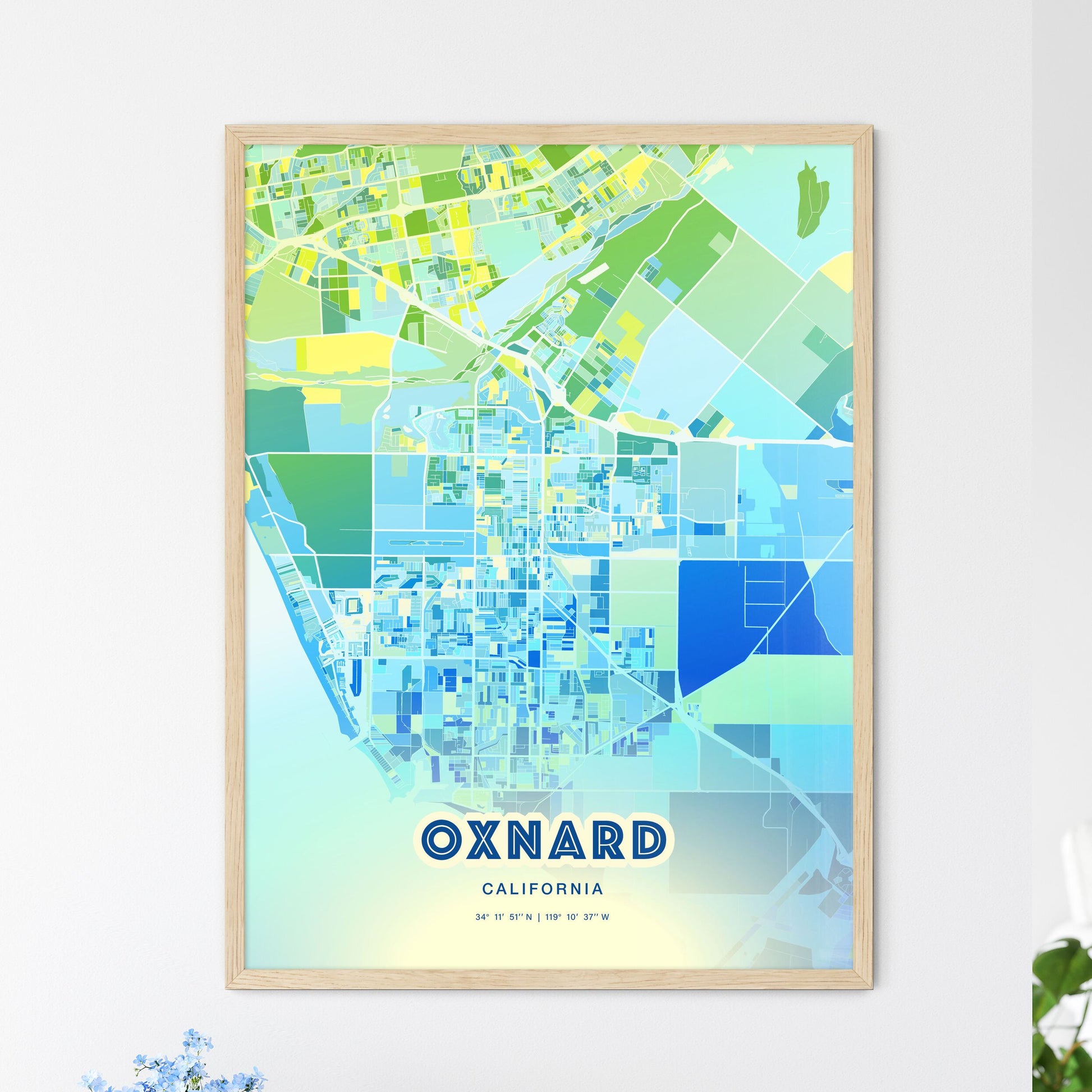 Colorful Oxnard California Fine Art Map Cool Blue