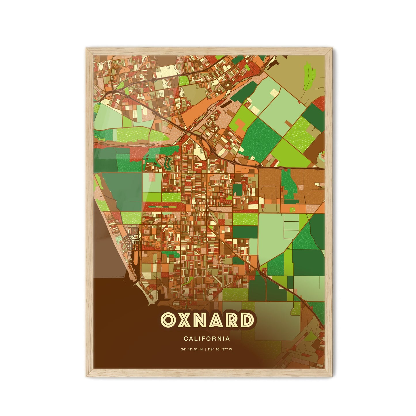 Colorful Oxnard California Fine Art Map Farmhouse
