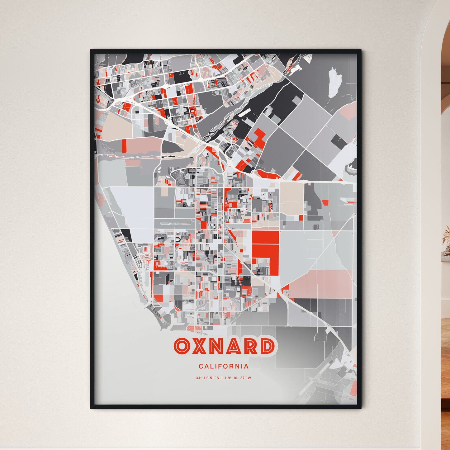 Colorful Oxnard California Fine Art Map Modern Expressive