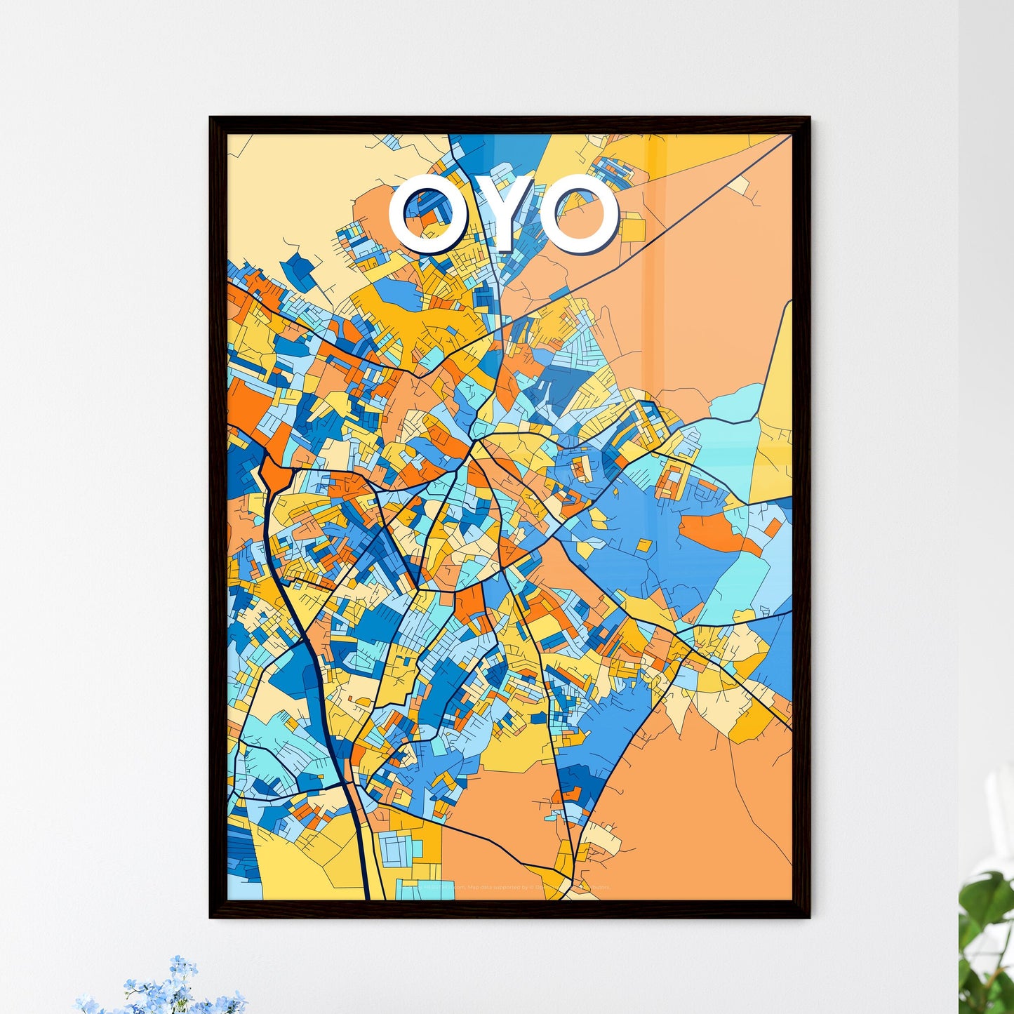 OYO NIGERIA Vibrant Colorful Art Map Poster Blue Orange