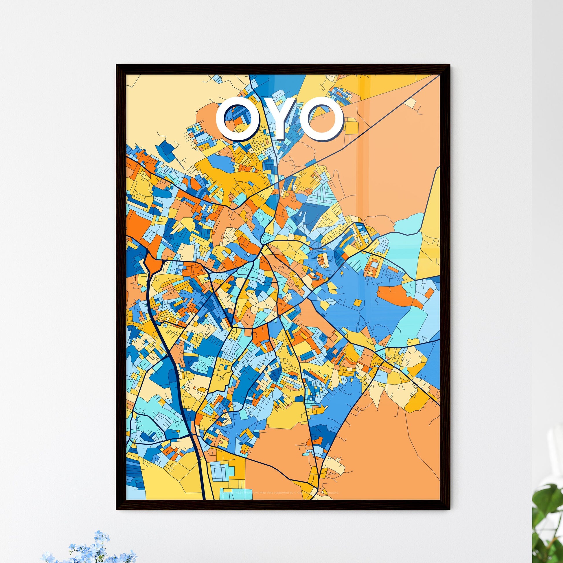 OYO NIGERIA Vibrant Colorful Art Map Poster Blue Orange