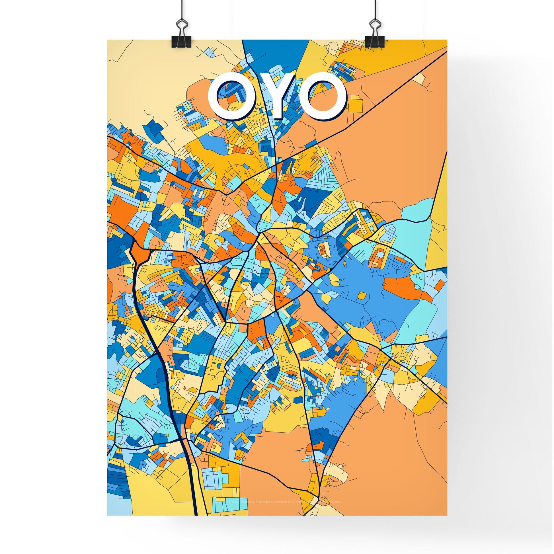 OYO NIGERIA Vibrant Colorful Art Map Poster Blue Orange