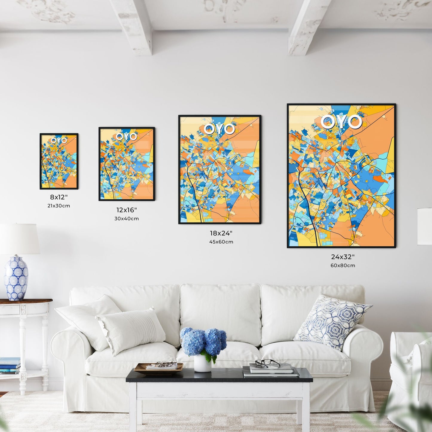 OYO NIGERIA Vibrant Colorful Art Map Poster Blue Orange