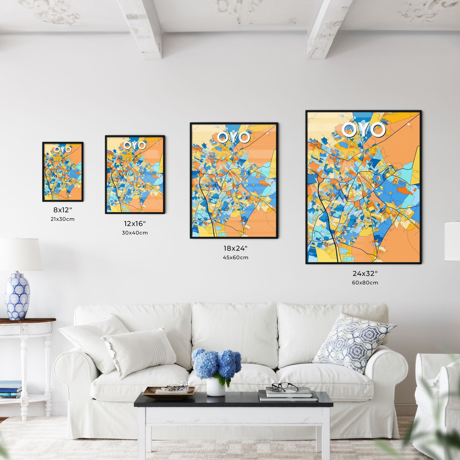 OYO NIGERIA Vibrant Colorful Art Map Poster Blue Orange