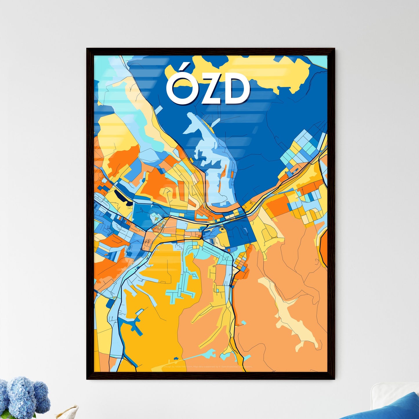 ÓZD HUNGARY Vibrant Colorful Art Map Poster Blue Orange