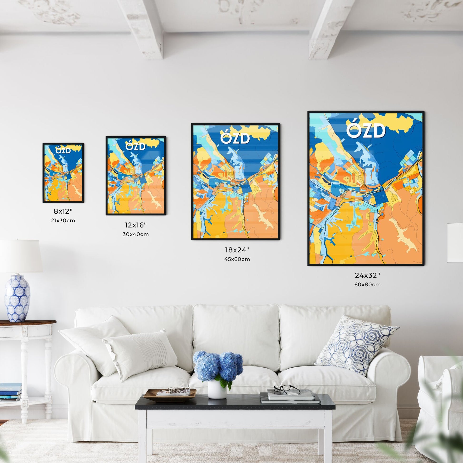 ÓZD HUNGARY Vibrant Colorful Art Map Poster Blue Orange