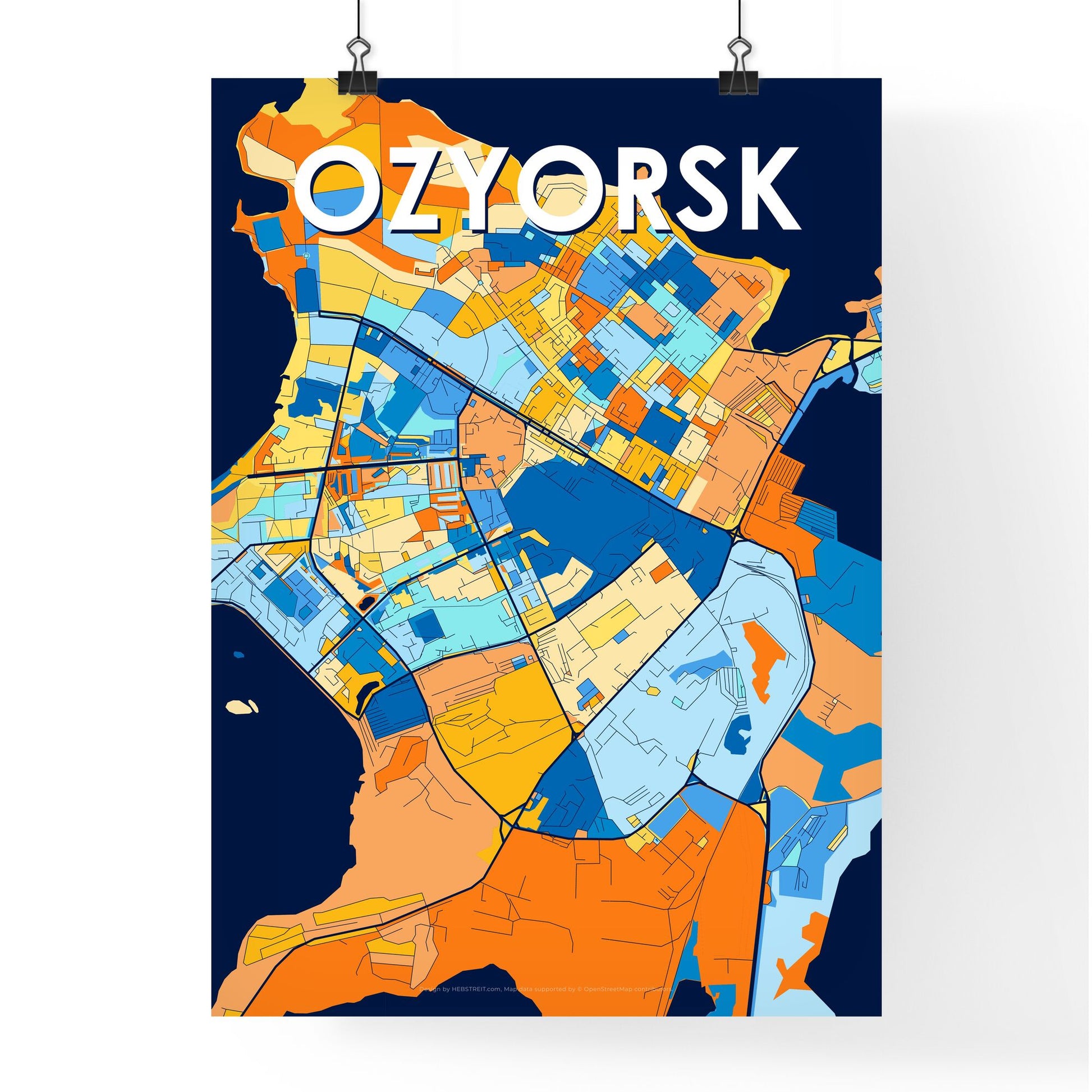 OZYORSK RUSSIA Vibrant Colorful Art Map Poster Blue Orange