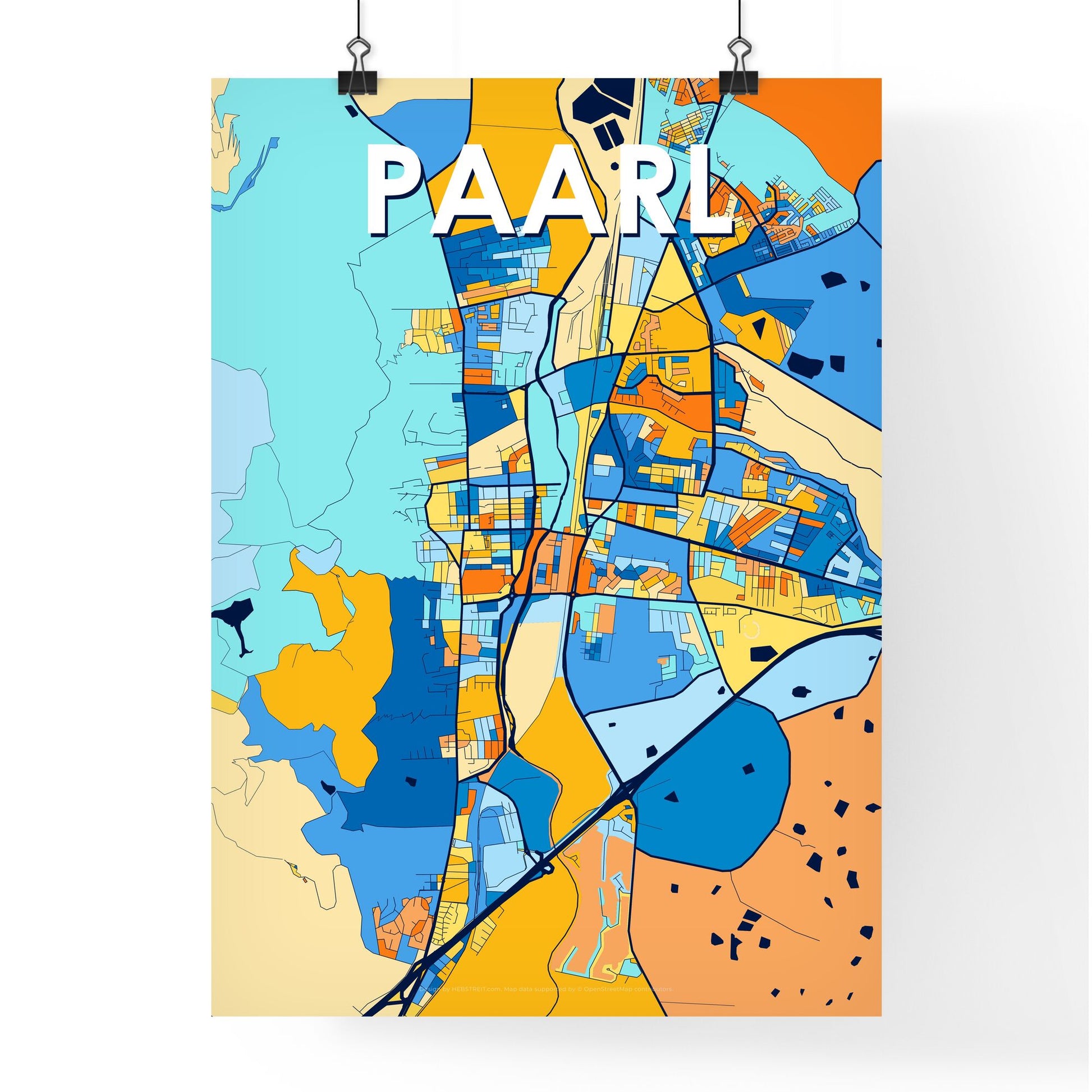 PAARL SOUTH AFRICA Vibrant Colorful Art Map Poster Blue Orange