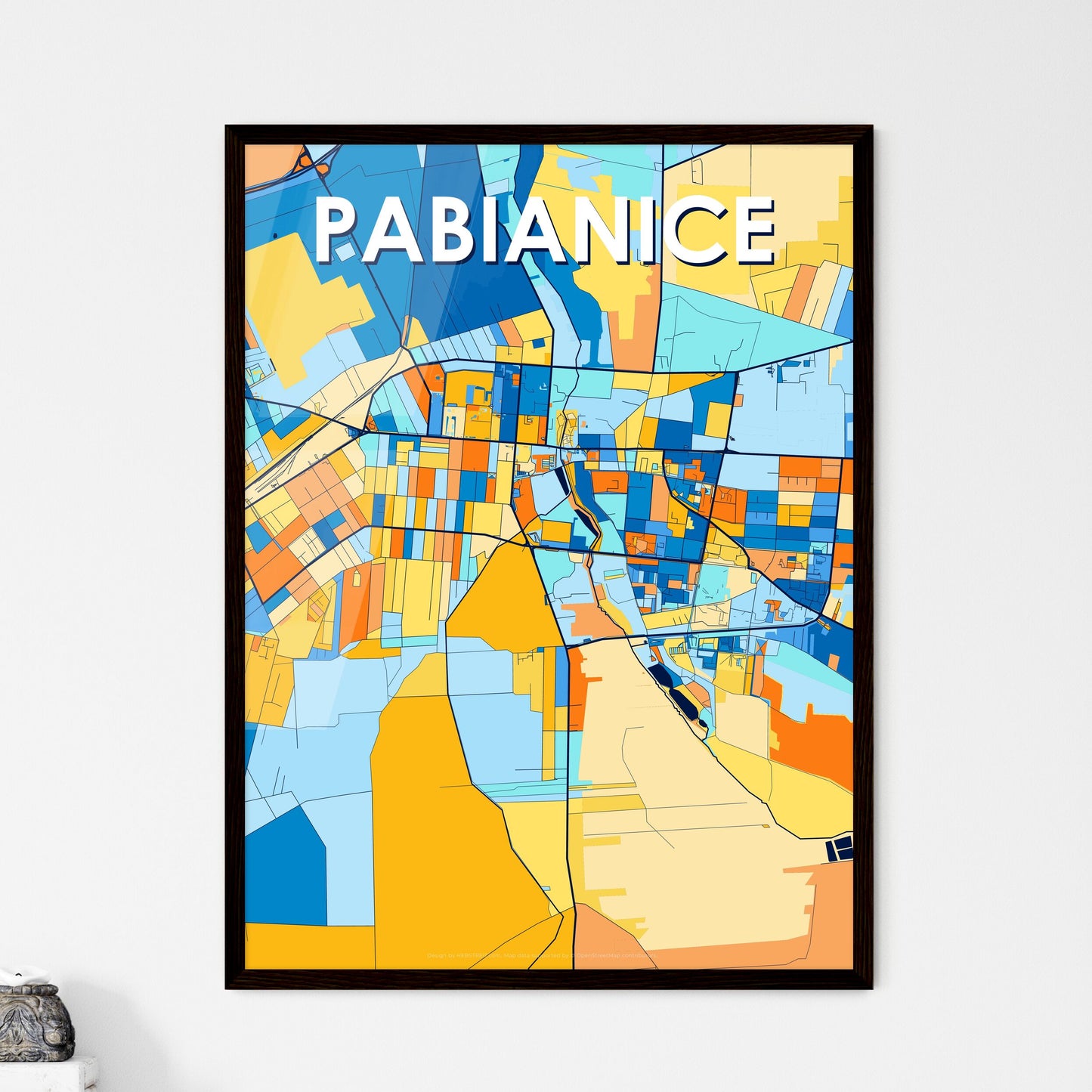 PABIANICE POLAND Vibrant Colorful Art Map Poster Blue Orange