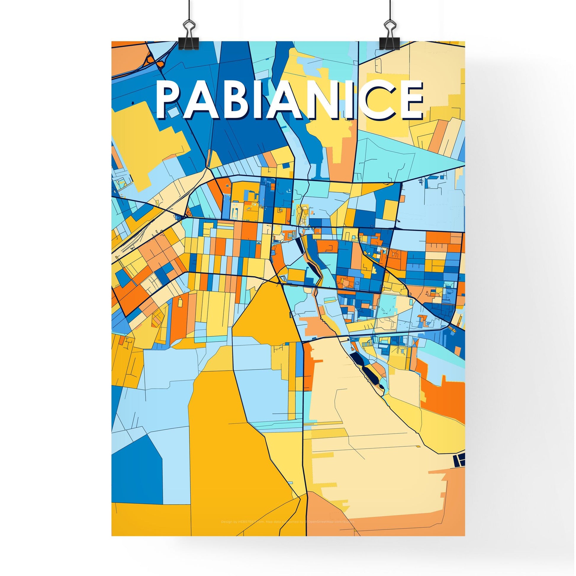 PABIANICE POLAND Vibrant Colorful Art Map Poster Blue Orange