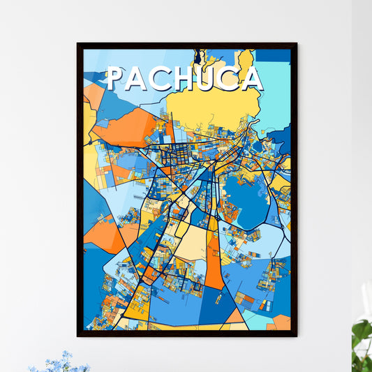 PACHUCA MEXICO Vibrant Colorful Art Map Poster Blue Orange