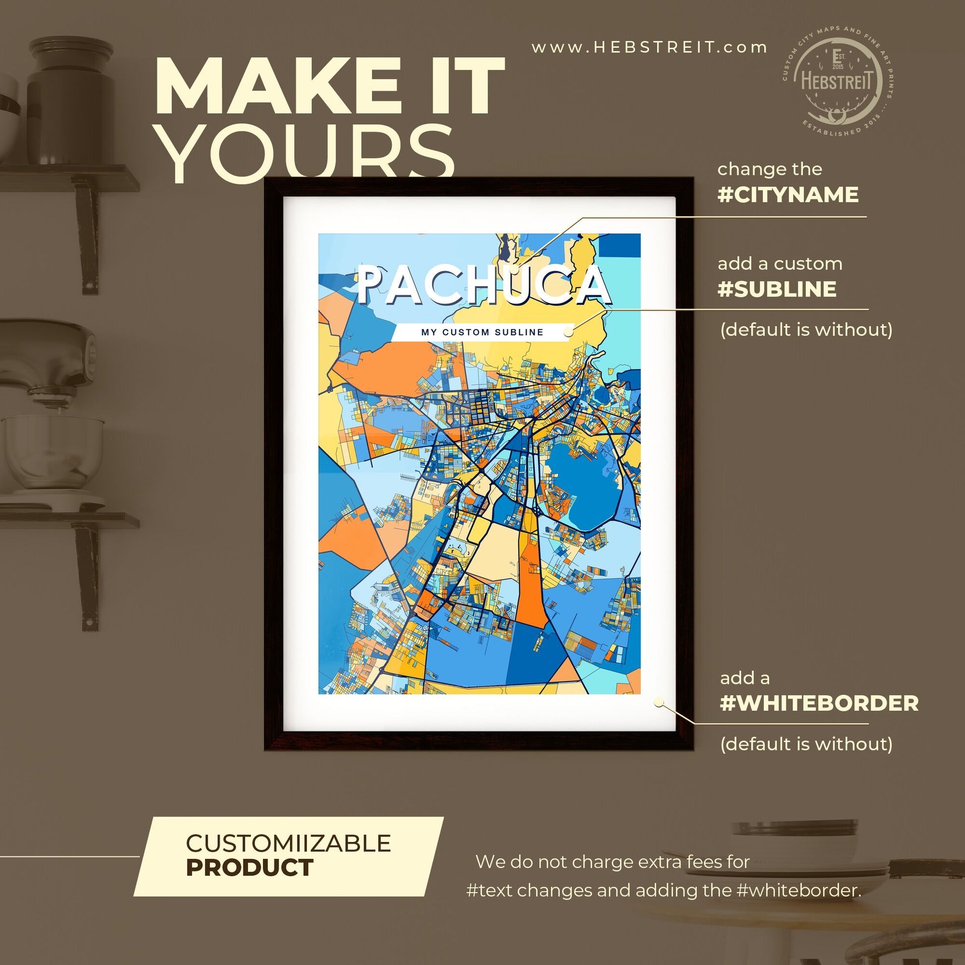 PACHUCA MEXICO Vibrant Colorful Art Map Poster Blue Orange