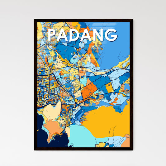 PADANG INDONESIA Vibrant Colorful Art Map Poster Blue Orange