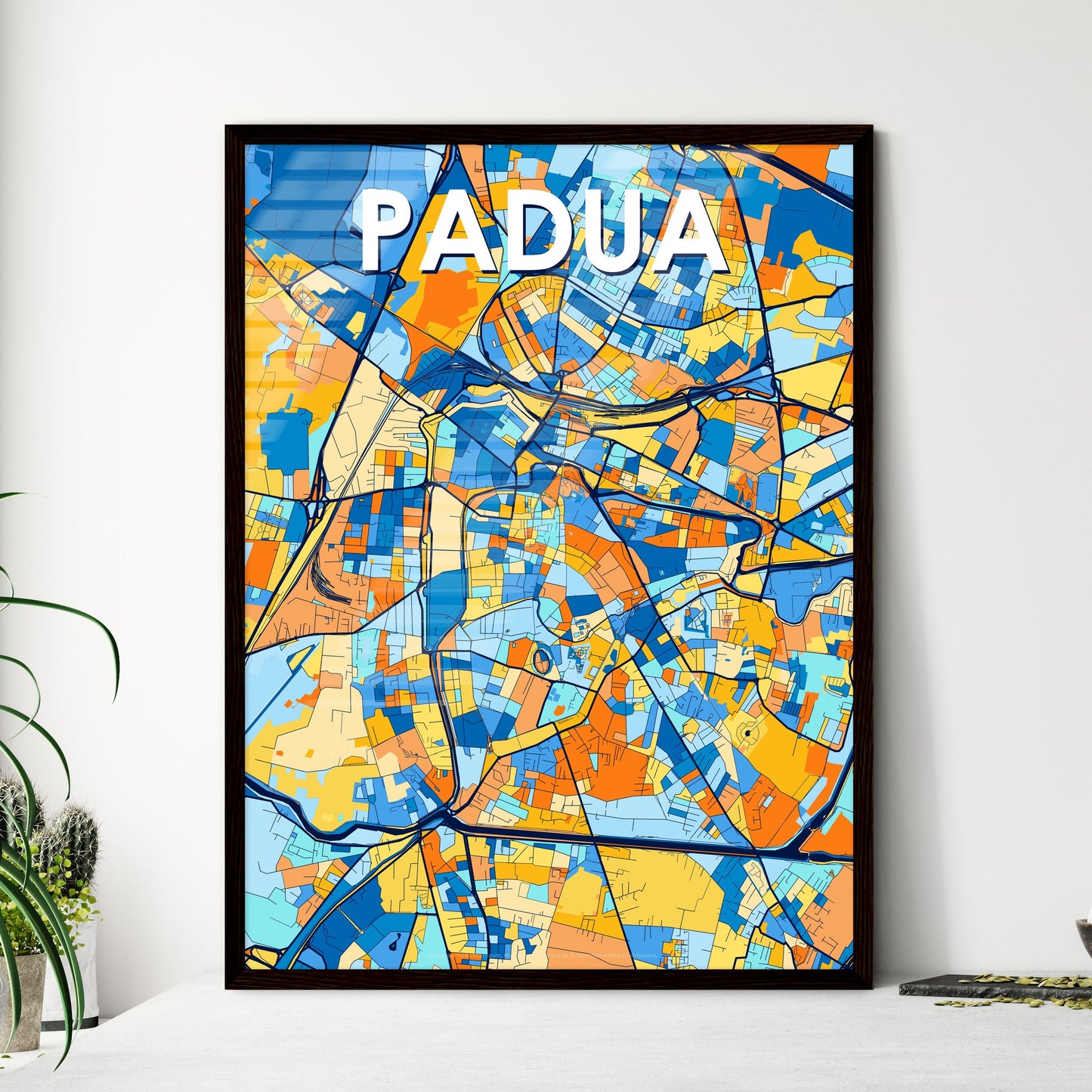 PADUA ITALY Vibrant Colorful Art Map Poster Blue Orange