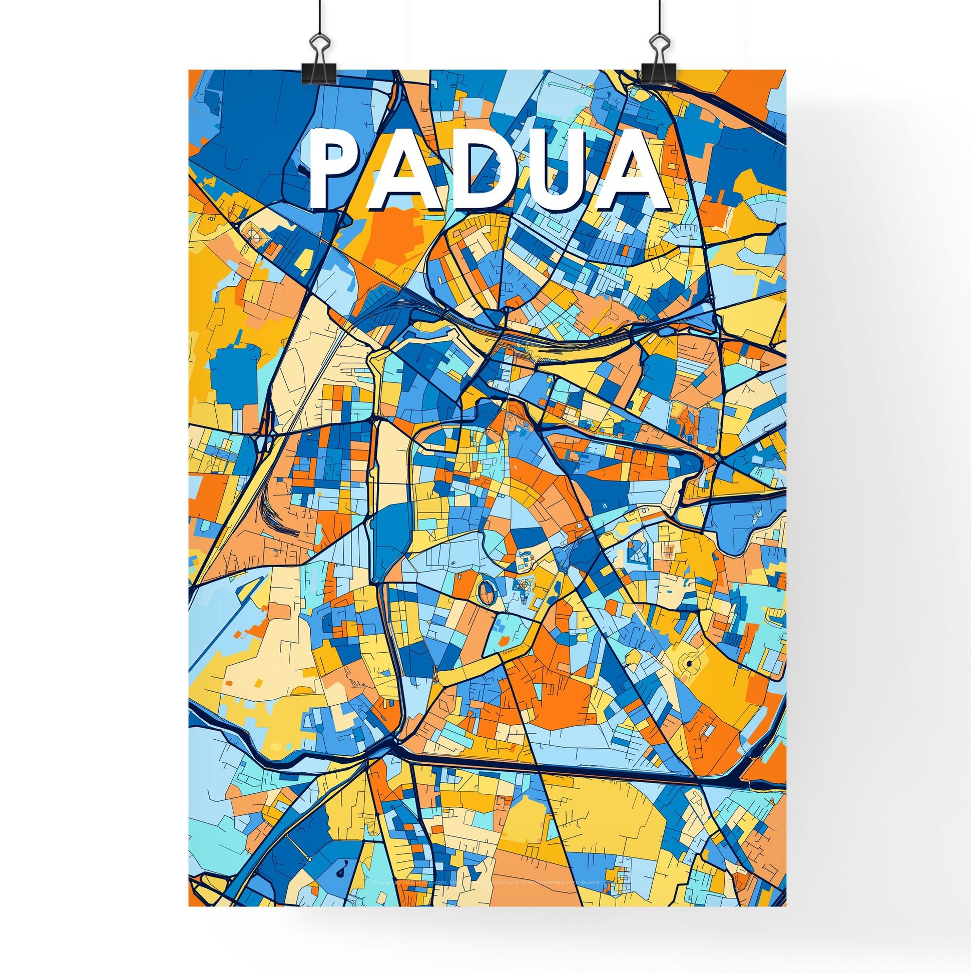 PADUA ITALY Vibrant Colorful Art Map Poster Blue Orange