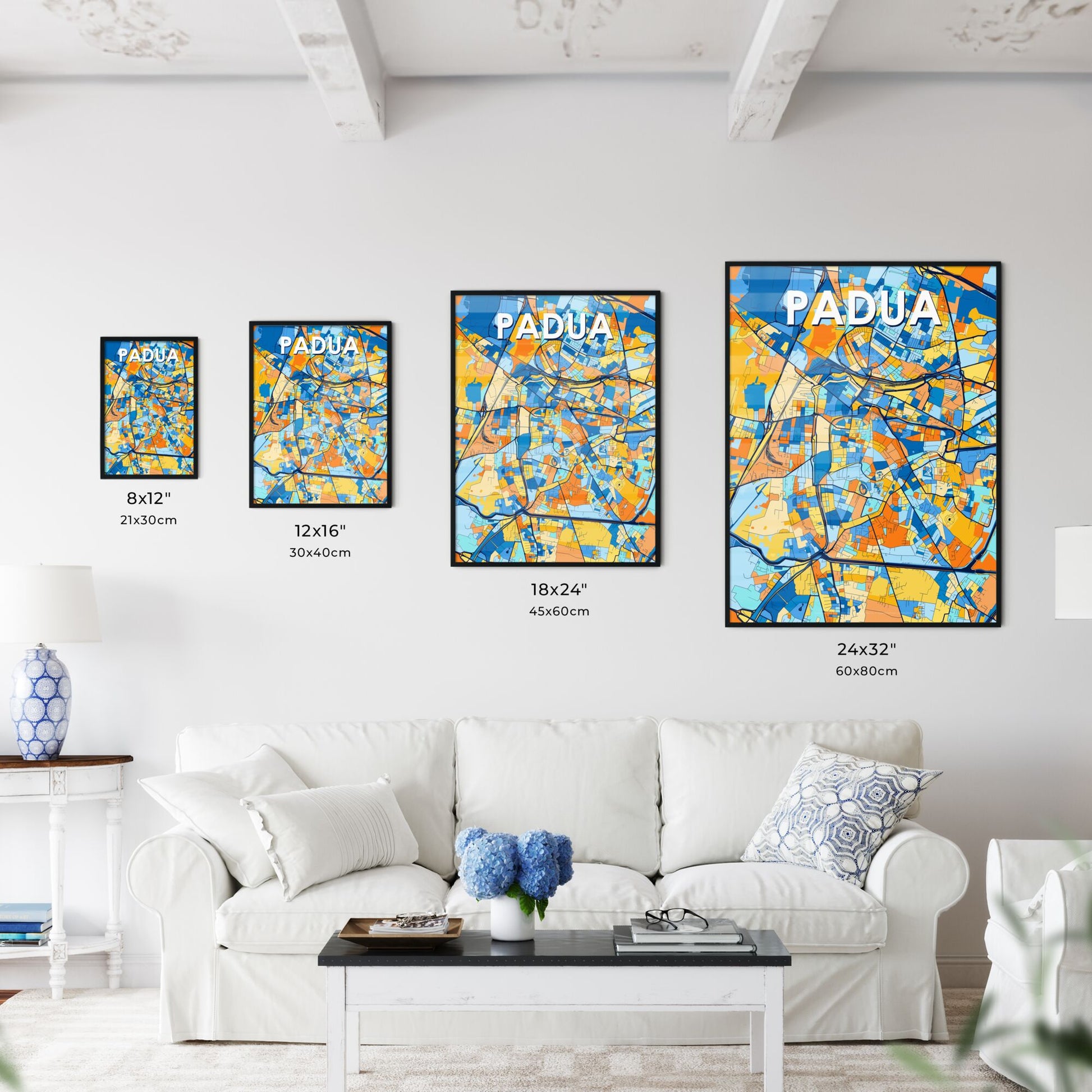 PADUA ITALY Vibrant Colorful Art Map Poster Blue Orange