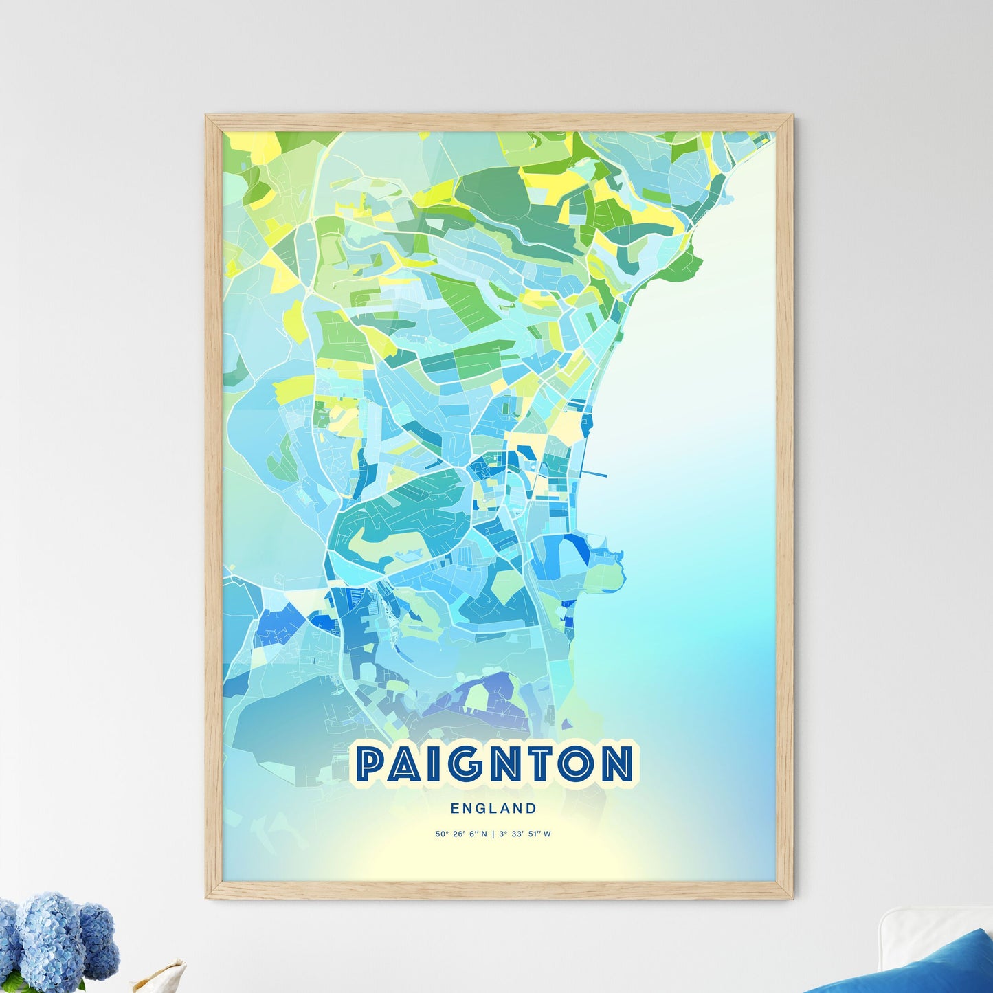 Colorful Paignton England Fine Art Map Cool Blue