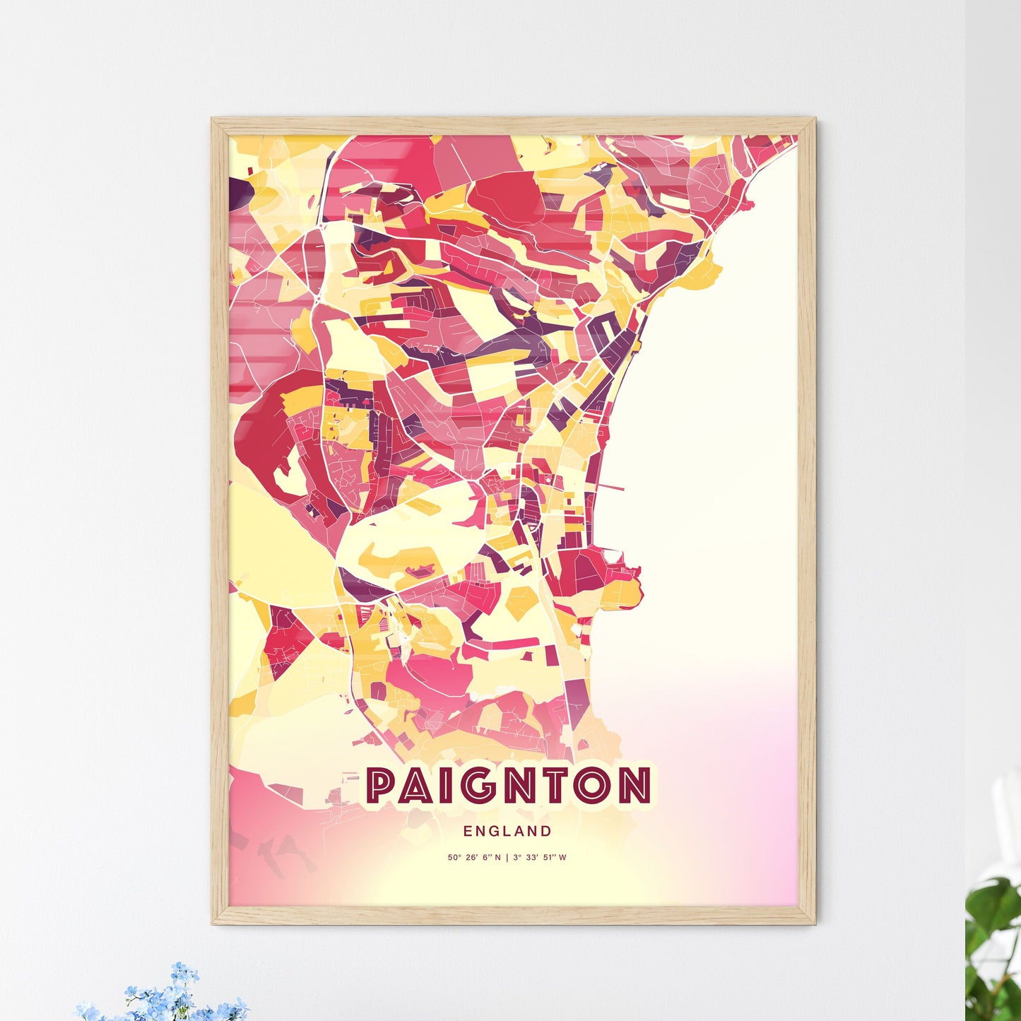 Colorful Paignton England Fine Art Map Hot Red