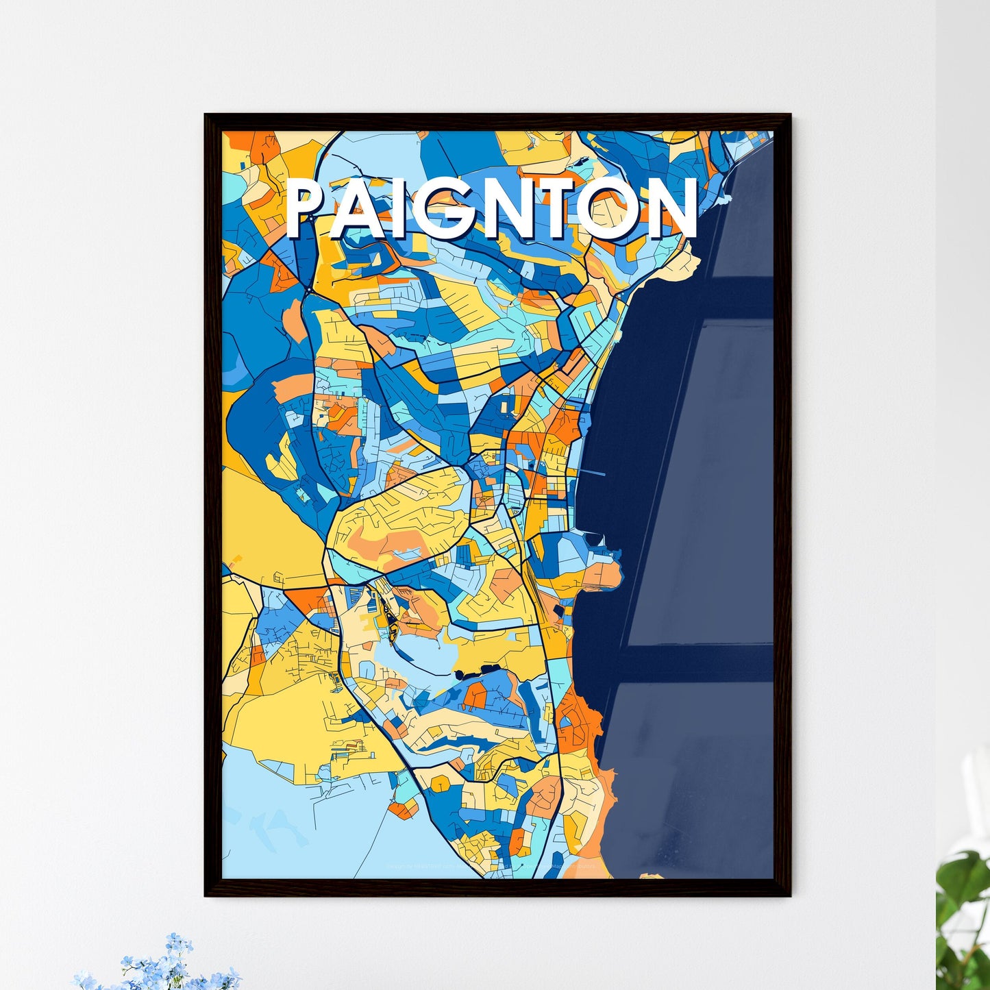 PAIGNTON ENGLAND Vibrant Colorful Art Map Poster Blue Orange