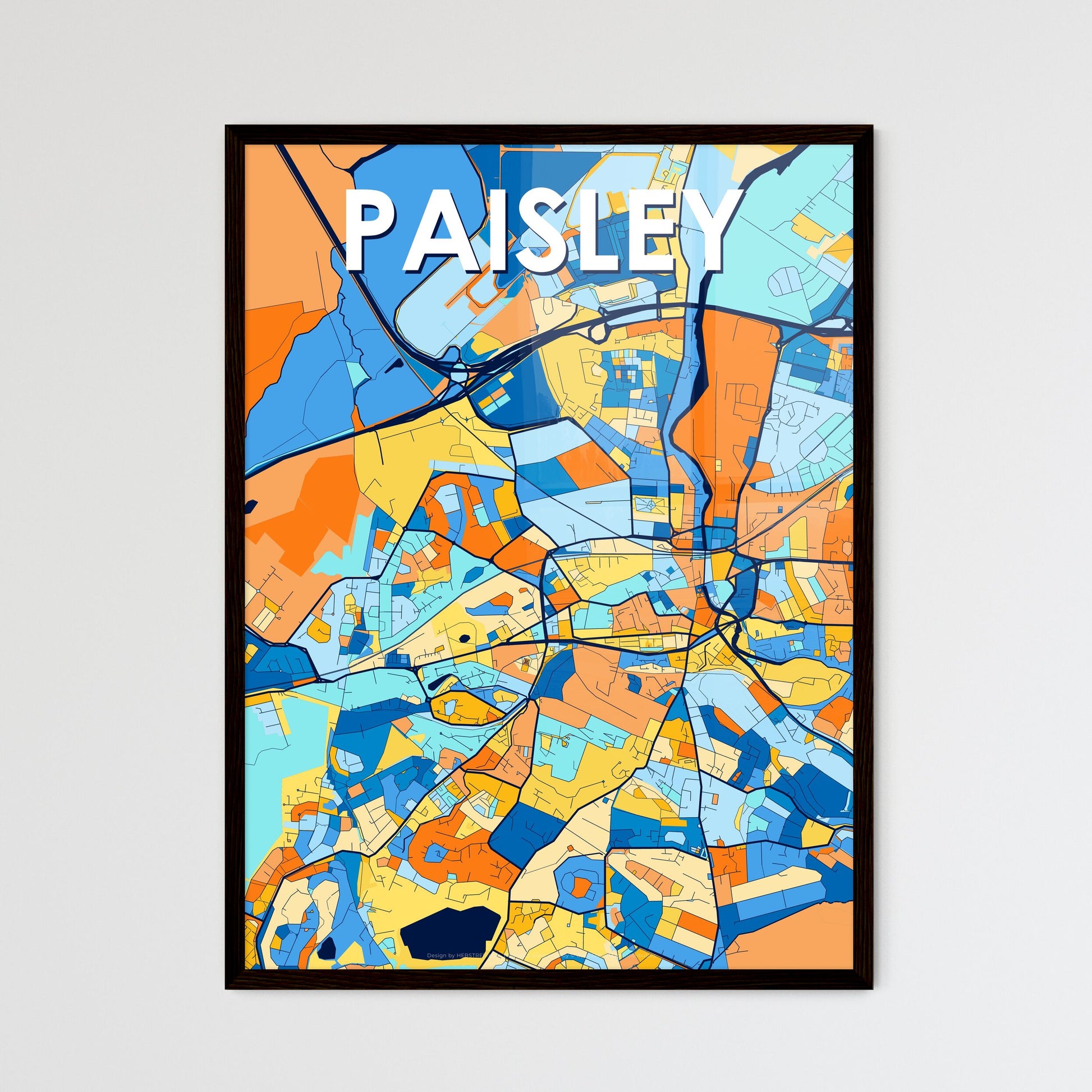 PAISLEY SCOTLAND Vibrant Colorful Art Map Poster Blue Orange