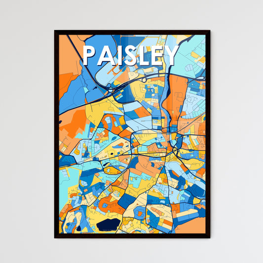 PAISLEY SCOTLAND Vibrant Colorful Art Map Poster Blue Orange