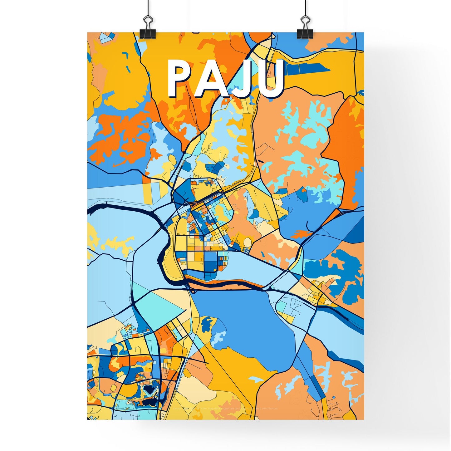 PAJU SOUTH KOREA Vibrant Colorful Art Map Poster Blue Orange