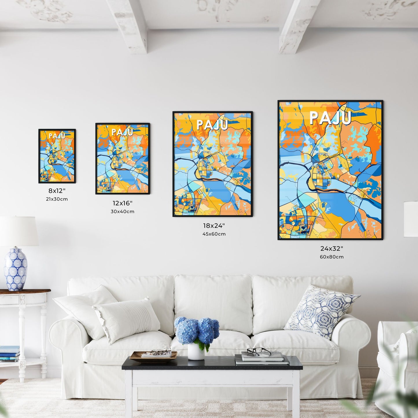 PAJU SOUTH KOREA Vibrant Colorful Art Map Poster Blue Orange