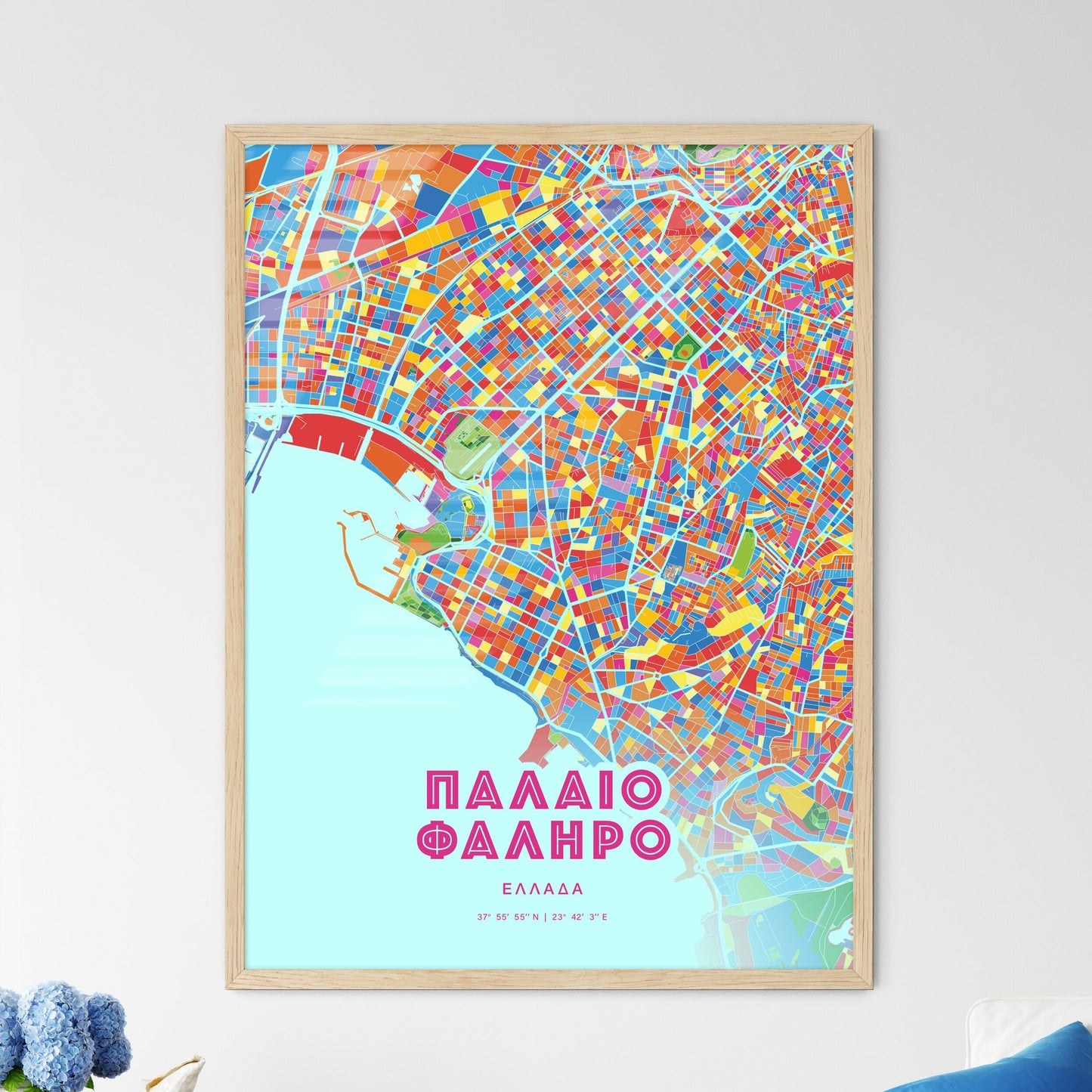 Colorful Palaio Faliro Greece Fine Art Map Crazy Colors