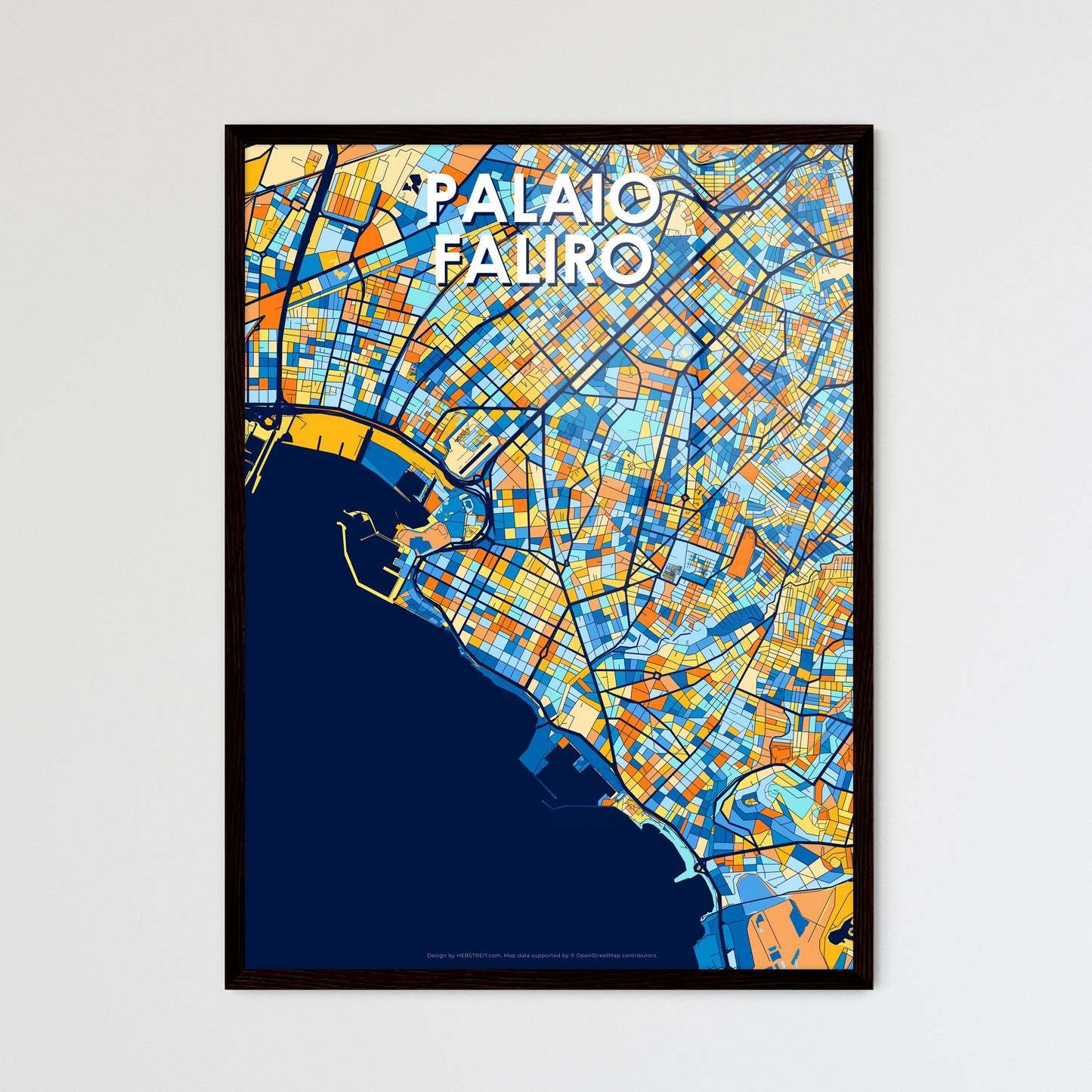 PALAIO FALIRO GREECE Vibrant Colorful Art Map Poster Blue Orange