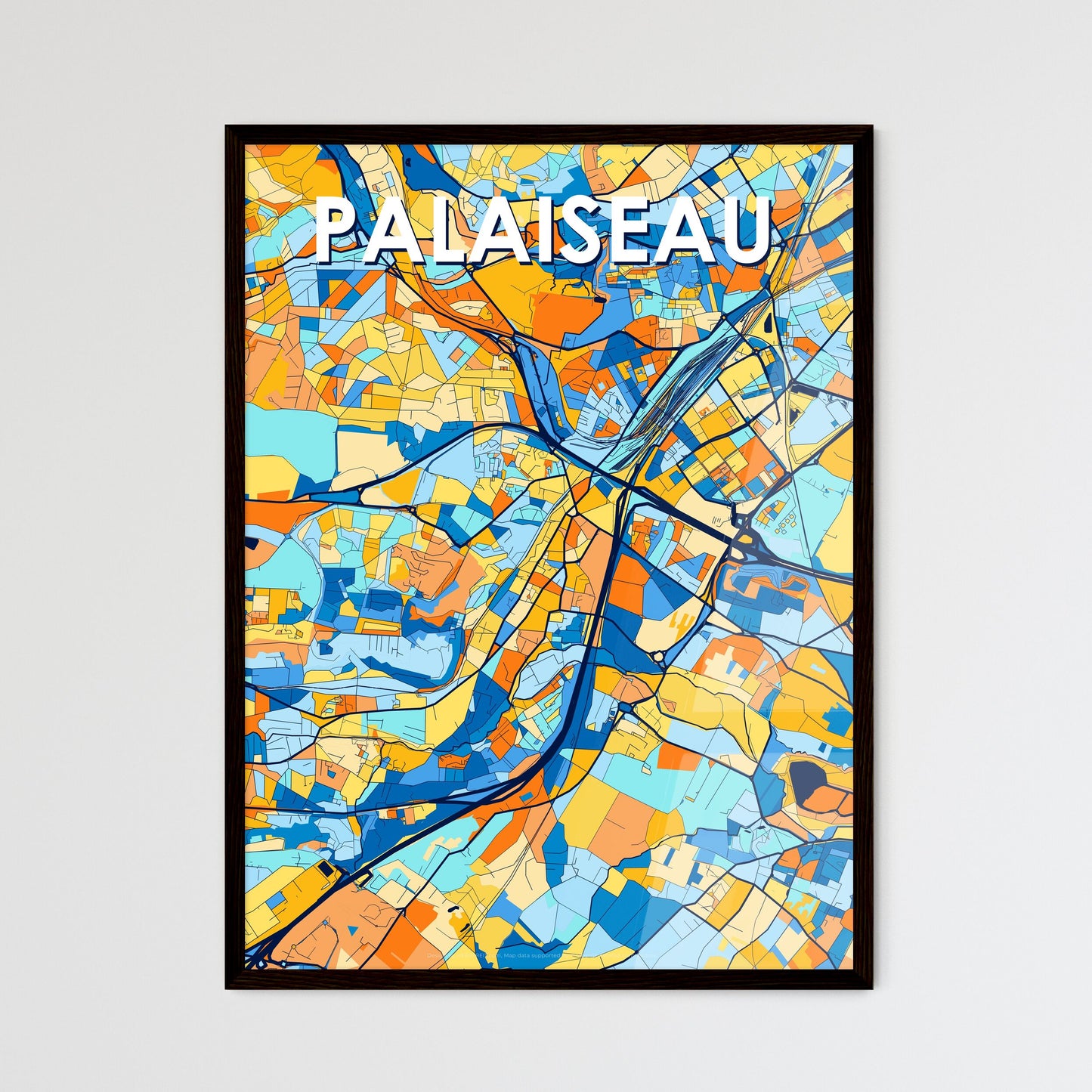 PALAISEAU FRANCE Vibrant Colorful Art Map Poster Blue Orange